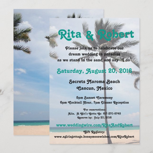 Einladung zur Hochzeit am Strand - Palme Tree I Ar (Vorne/Hinten)