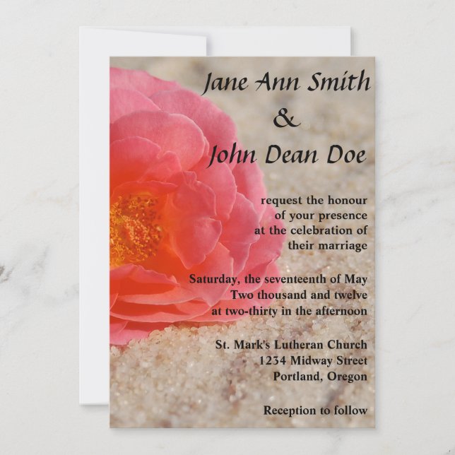 Einladung zur Hochzeit am Strand:  Rose in Sand (Vorderseite)