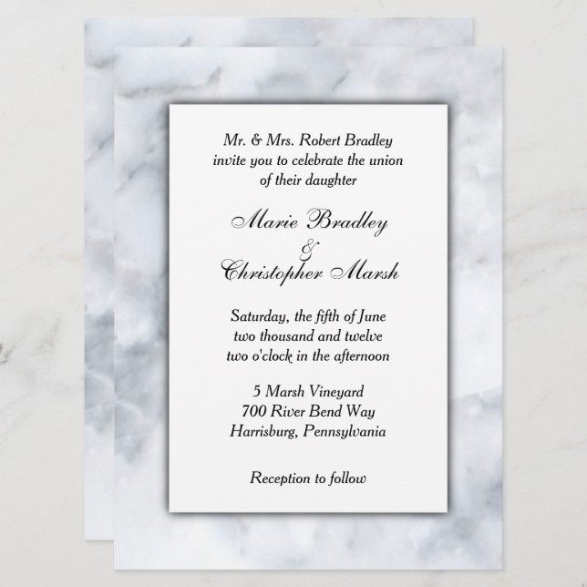 Einladung zur Hochzeit aus weißem Marmor (Vorne/Hinten)