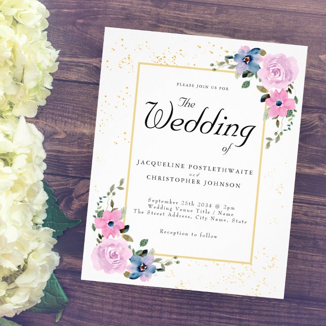 Einladung zur Hochzeit Blauer Rosa Flyer (Von Creator hochgeladen)