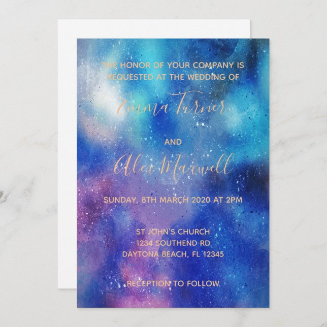 Einladung zur Hochzeit | Blue Watercolor Script (Vorne/Hinten)