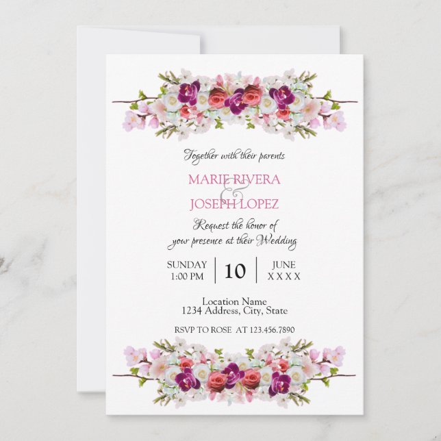 Einladung zur Hochzeit - Blumen01 (Vorderseite)
