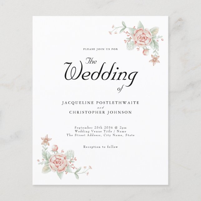 Einladung zur Hochzeit Chic Pink Peony Flyer (Vorne)