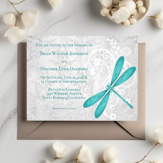 Einladung zur Hochzeit der aquamarinen Libelle (Teal Dragonfly Wedding Invitation)