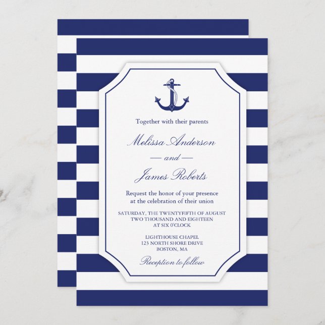 Einladung zur Hochzeit der Nautic Anchor Navy (Vorne/Hinten)