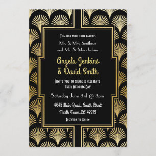 Einladung zur Hochzeit des Black Gold Art Deco Fan