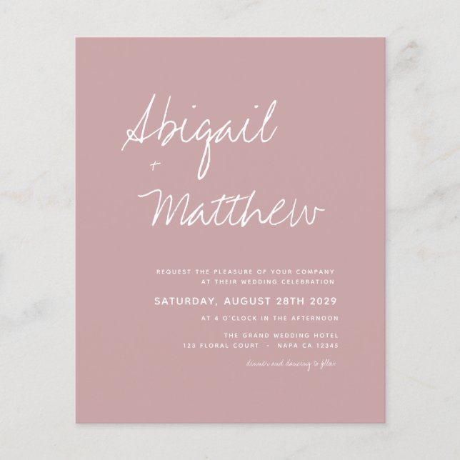 Einladung zur Hochzeit Dusty Rose Einfach Flyer (Vorne)