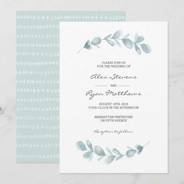 Einladung zur Hochzeit | Eukalyptus-Gartenwasserfa (Vorne/Hinten)