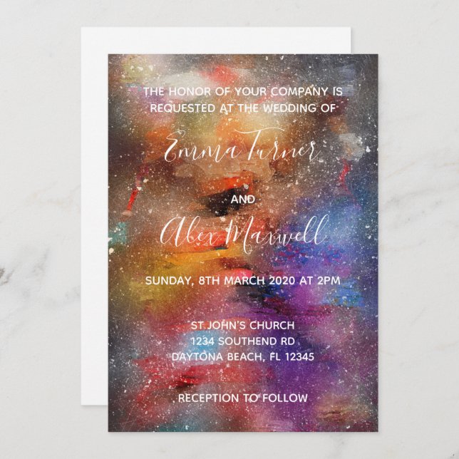 Einladung zur Hochzeit | Galaxy Watercolor-Skript (Vorne/Hinten)
