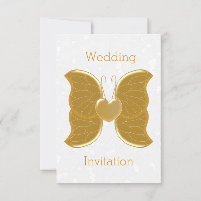 Einladung zur Hochzeit Gold Butterfly Herz (Vorderseite)