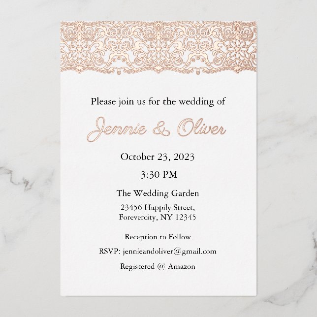 Einladung zur Hochzeit, Hochzeitstag, Boden, Spitz (Vorderseite)