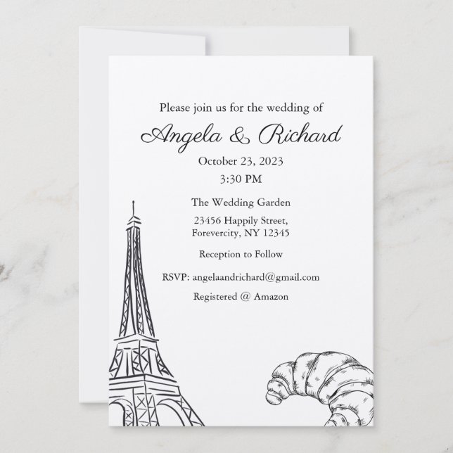 Einladung zur Hochzeit, Hochzeitstag, Paris (Vorderseite)