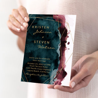 Einladung zur Hochzeit im aquamarinen und Burgund-