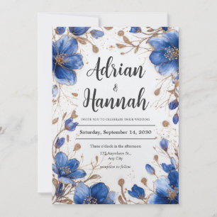 Einladung zur Hochzeit in Blau und Gold