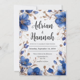 Einladung zur Hochzeit in Blau und Gold