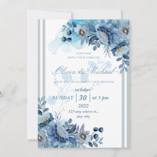Einladung zur Hochzeit in Blauer Flora