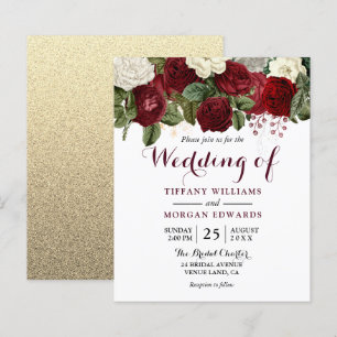 Einladung zur Hochzeit in Burgund Red & White Flor