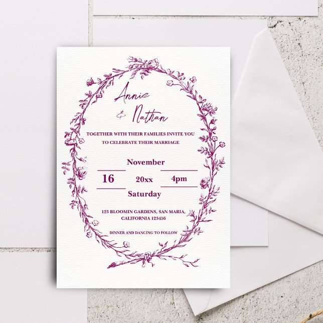 Einladung zur Hochzeit in Burgund Verzierter, komp (Burgundy Ornate Intricate Frame Wedding Invitation)