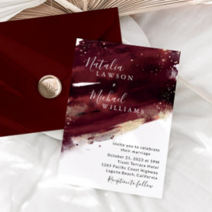 Einladung zur Hochzeit in Burgundy Gold Watercolor