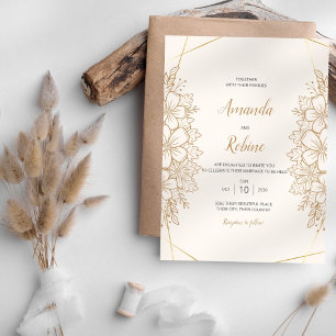 Einladung zur Hochzeit in Gold Floral