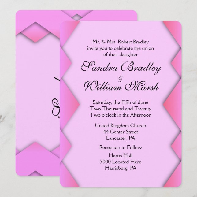 Einladung zur Hochzeit in Rosa (Vorne/Hinten)