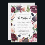 Einladung zur Hochzeit in Rosa, Bordeaux und Feige<br><div class="desc">Rosa,  Bordeaux und Feigenfarbenflorale Einladung zur Hochzeit. Wasserfarbene Blumen,  Blattwerk und handgemalte Früchte. Teil einer Hochzeitssuite. Die Hintergrundfarbe kann angepasst werden.</div>