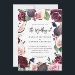 Einladung zur Hochzeit in Rosa, Bordeaux und Feige<br><div class="desc">Rosa,  Bordeaux und Feigenfarbenflorale Einladung zur Hochzeit. Wasserfarbene Blumen,  Blattwerk und handgemalte Früchte. Teil einer Hochzeitssuite. Die Hintergrundfarbe kann angepasst werden.</div>