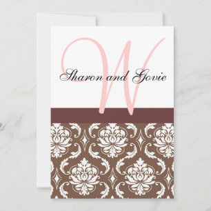 Einladung zur Hochzeit in Rosa und Braun-Damask