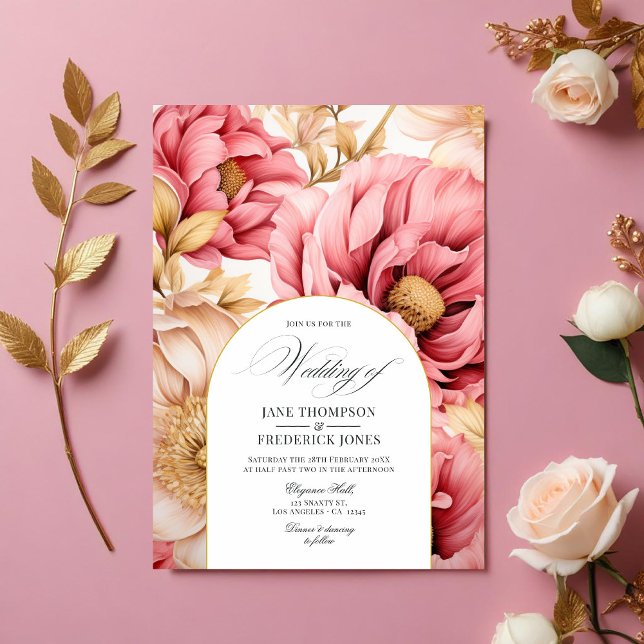Einladung zur Hochzeit in Rosa und Gold (Pink and Gold Floral Wedding Invitation)