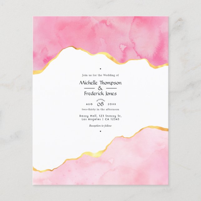 Einladung zur Hochzeit in Rosa und Gold Flyer (Vorne)
