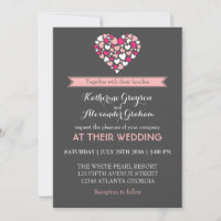 Einladung zur Hochzeit in Rosa und Grau, Liebe und