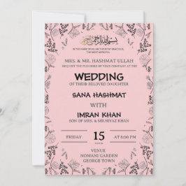 Einladung zur Hochzeit in Rosa und Schwarz