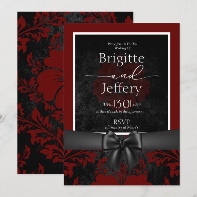 Einladung zur Hochzeit in Rot und Schwarz (Vorne/Hinten)