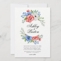 Einladung zur Hochzeit in Rot, Weiß und Blau