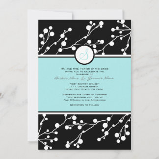 Einladung zur Hochzeit in Schwarz-Aquamarin-Flora-