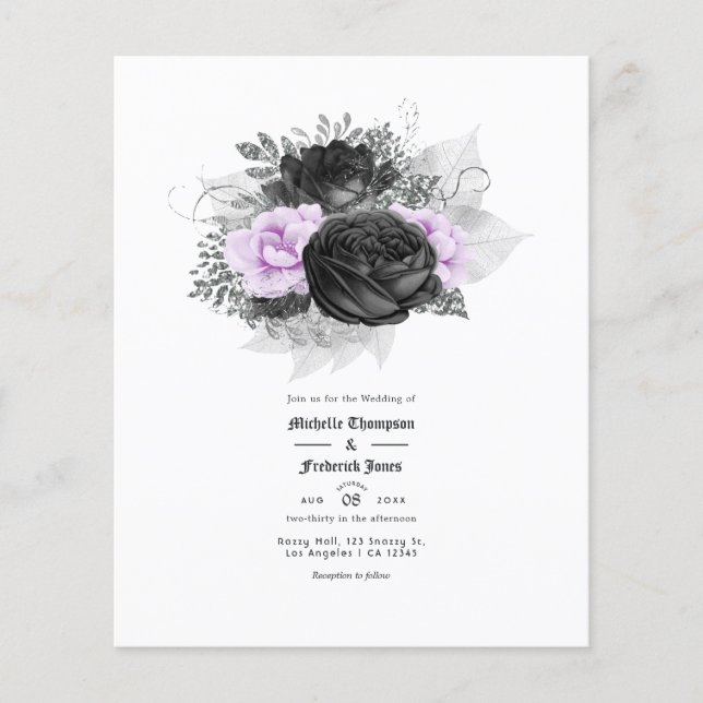 Einladung zur Hochzeit lila und schwarzer Flora Flyer (Vorne)