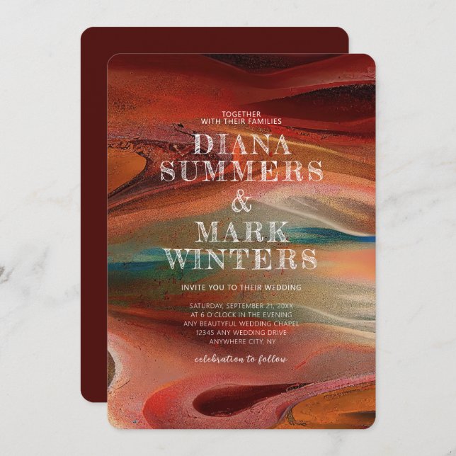 Einladung zur Hochzeit mit farbigem Sanddruck (Vorne/Hinten)