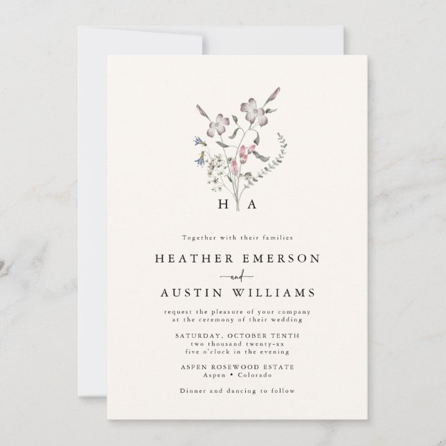 Einladung zur Hochzeit mit Floral Monogram (Vorderseite)