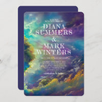 Einladung zur Hochzeit mit herrlichen lila Wolken