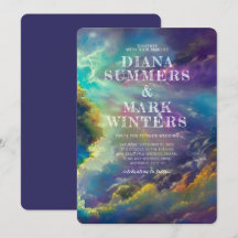 Einladung zur Hochzeit mit herrlichen lila Wolken