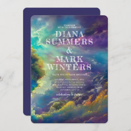 Einladung zur Hochzeit mit herrlichen lila Wolken