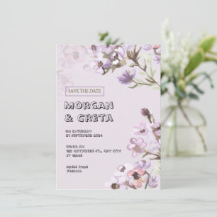 Einladung zur Hochzeit mit lila Blumenwasser