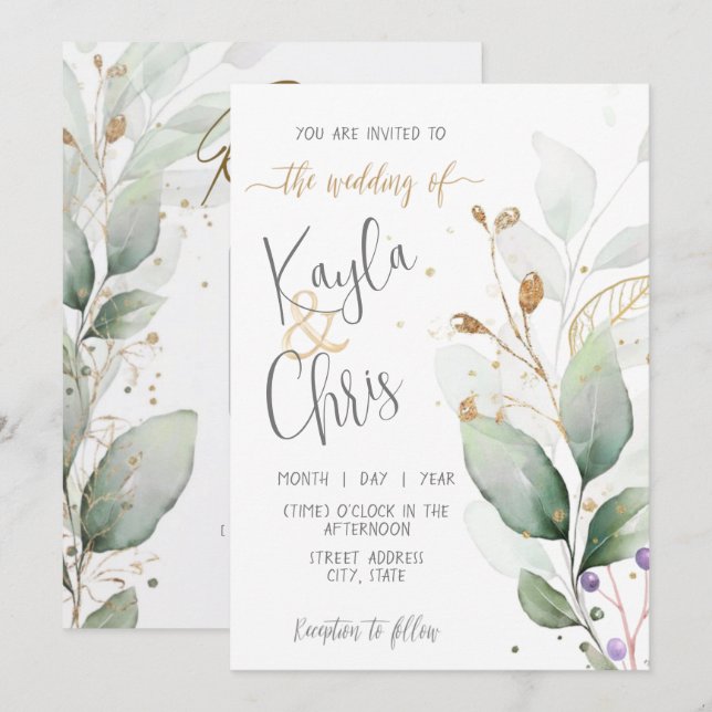 Einladung zur Hochzeit mit QR-Code-UAWG (Vorne/Hinten)