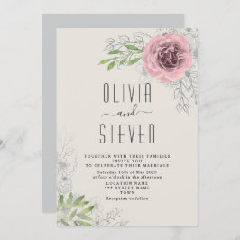 Einladung zur Hochzeit mit Vintagem Blumenrosa