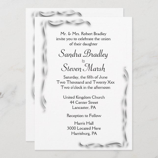 Einladung zur Hochzeit mit weißem Akzent (Vorne/Hinten)