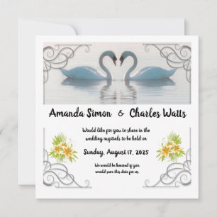 Einladung zur Hochzeit mit weißen Schwänen