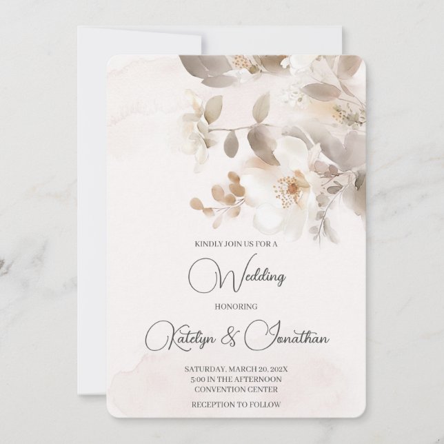 Einladung zur Hochzeit mit weißer Blüte (Vorderseite)