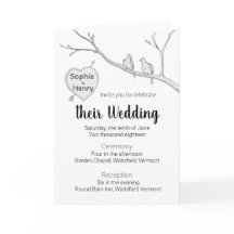 Einladung zur Hochzeit mit zwei Tauben und Baumher