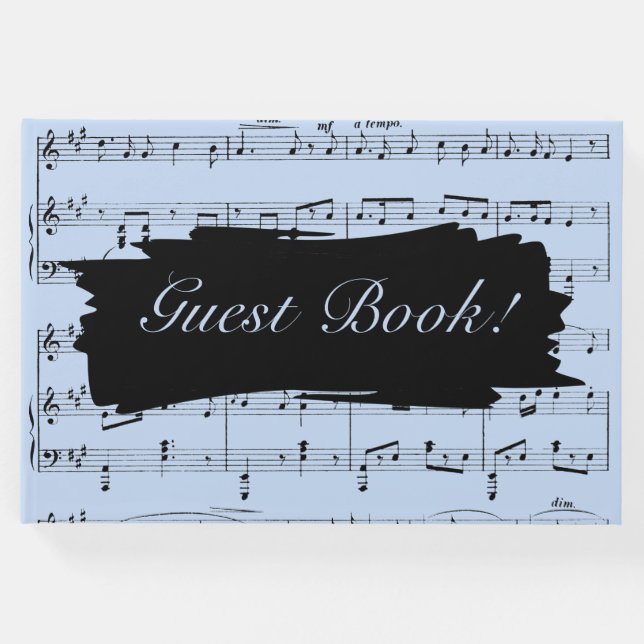 Einladung zur Hochzeit moderner Schwarz-Blau-Musik Gästebuch (Vorderseite)