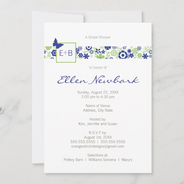 Einladung zur Hochzeit oder Brautdusche (Vorderseite)